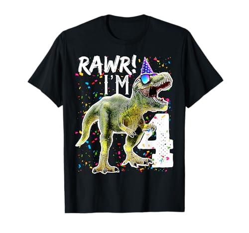 Rawr I'm 4 4th Birthday T Rex Dinosaur Party Gift for Boys T-Shirt 4T