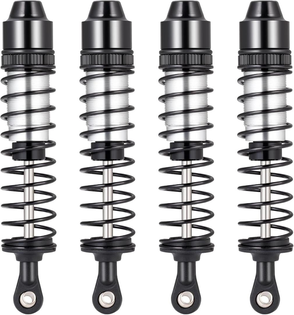 QUE-T 4pcs Aluminum Shock Absorber RC Shocks Suspension Dampers for 1/12 Tamiya Lunch Box Upgrade(Silver & Black)