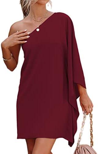Jhsnjnr Women's Casual Batwing Sleeve One Shoulder Dresses Summer Club Party Cocktail Dresses Size XL