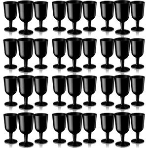 96 Pcs Plastic Wine Glasses 7 oz Plastic Goblets Party Wine Cups Hard Drinking Glasses with Stem Stackable Goblets Champagne Flutes for Wedding Toasting Birthday Party Supplies (Black)