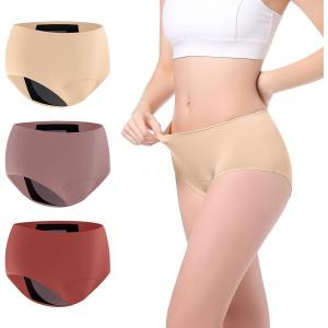 Carer Leak Proof Underwear for Women Washable Incontinence Underwear for Women 150ml High Absorbent Bladder Leak Panties for Incontinence Bladder Leakage Protective Panties 3 PCS, M (X-Large, Beige/Dusty Rose/Orange)