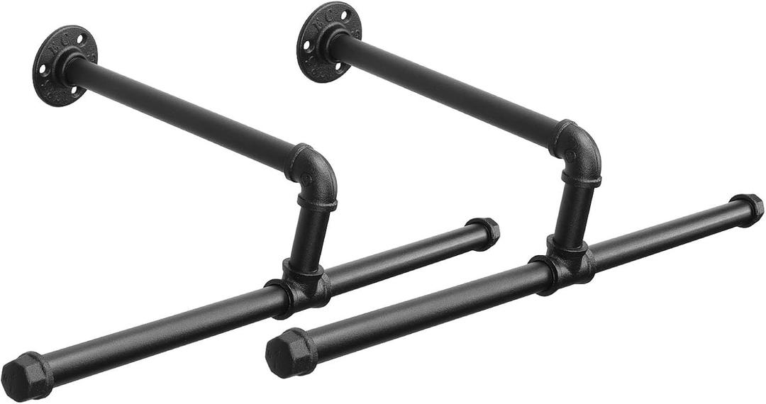 Industrial Pipe Clothes Rack Wall-Mounted, Multi-purpose Rustic Vintage Hanging Rod for Space-Saving Storage in Bedroom, Bathroom, and Laundry Room, 2 Pack Black