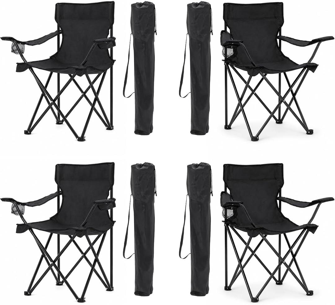 4-Pack Folding Camping Chairs, Portable for Beach & Lawn (Black)