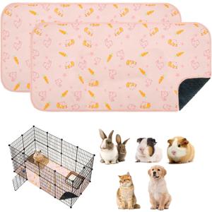 Homimp 2 Pack Guinea Pig Cage Liners,Washable Small Animal Bedding,Waterproof Reusable & Anti Slip Guinea Pig Pee Pad Fast and Super Absorbent Mat for Small Animal Rabbit Bunny Hamster,Pink 24"x47"