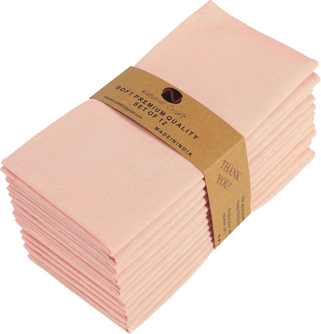 NATURALCRAFT Cloth Napkins Set of 12 Cotton Linen18x18 in Washable Napkins Cloth - Soft Durable Easter - Ideal for Hotel Farmhouse Party Wedding Dinner Spring Everyday Use Peach