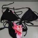 SEGT Women's 2 Piece Floral Print Halter Neck Tie Bikini Set Triangle String Thong Swimsuit Summer Bathing Suits for Women (Medium, Black)