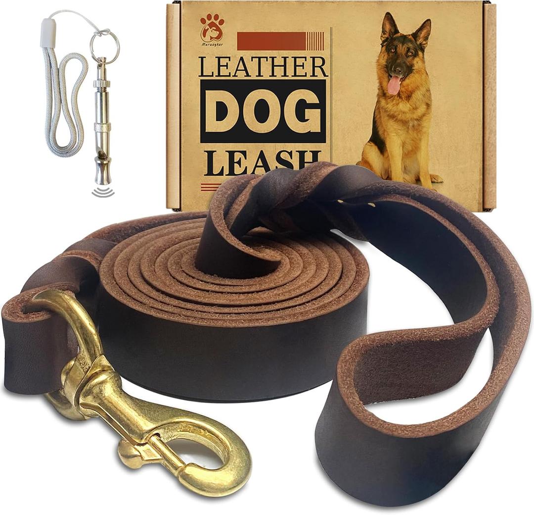 Leather Dog Leash 6ft x 1 inch,Strong Heavy Duty Genuine Leather Braided Dog Training Leash, Soft and Comfortable for Large Dogs, Dogs (Brown, 6FT*1in)