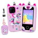Elecoutek Kids Smart Phone, Toddler Unicorn Phone Toys for 3 10 Year Old Kids, Mobile Phone Toy with Dual Cameras, 2.8 Inch Touchscreen, Learning, Music Player, Games, 32 GB Card and Bag (Purple)