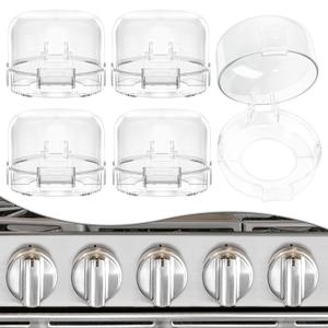 5 PACK Stove Knob Covers for Child Safety, Childproof Gas Stove Knob Locks, Stove Oven Knob Safety Covers with Adhesive, for Kids and Pets, Heat-Resistant, Clear View (Upgraded - Transparent)