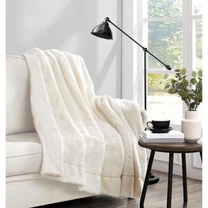 Vince Camuto Soft Faux Rabbit Fur Ivory 60x70 Throw in Gift Box