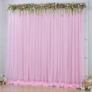 10x10ft Baby Pink Tulle Backdrop Curtain for Parites, Sheer Backdrop Curtains for Wedding Baby Shower Birthday Party Photo Shoot Decorations (10ft x 10ft(2 Panels 5*10ft))