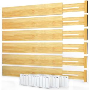 SpaceAid Bamboo Drawer Dividers with Labels, Kitchen Adjustable Drawer Organizers, Expandable Organization for Home, Office, Dressers and Bathroom, 6 Dividers (17-22 in)