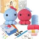 Crochet Kit for Beginners,Crochet Animal Kit 2 Octopus for Adults and Kids with Step-by-Step Video Tutorials,DIY Knitting Supplies,40% Extra Practice Yarn