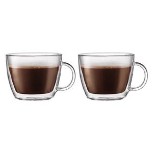 Bodum 15oz Double Wall Latte Mug, High-Heat Borosilicate Glass, Set of 2, Clear