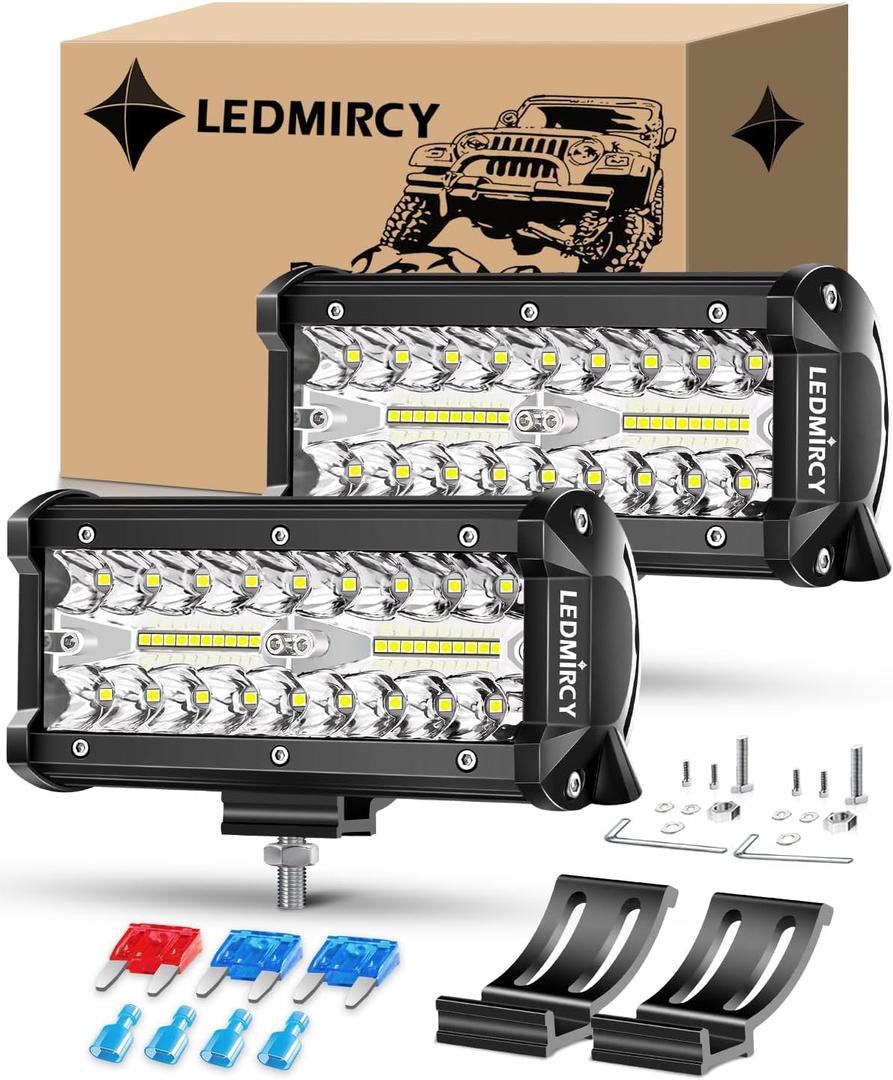 LEDMIRCY 7 Inch LED Light Bar Spot Flood Combo Beam Triple Rows LED Pod Lights 2PCS White Off Road Lights for GMC Truck Tractor Excavator ATV SUV UTV Boat Cart IP68 Waterproof LEDMIRCY 7 Inch LED Light Bar Spot Flood Combo Beam Triple Rows LED Pod Lights 2PCS White Off Road Lights for GMC Truck Tractor Excavator ATV SUV UTV Boat Cart IP68 Waterproof