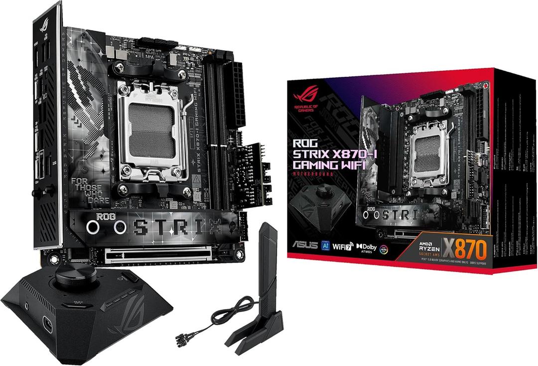ASUS ROG Strix X870-I Gaming WiFi AMD X870 AM5 DDR5 8400 HDMI 2xUSB4 2X M2 USB3.2 WiFi 7 + BT Aura RGB 2.5Gbit LAN Mini ITX 10+2+1 Power Stages, Dual USB4, ROG Strix HIVE II Motherboard