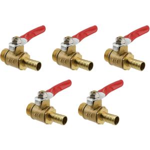 Ball Valve Shut Off Switch 1/4" Male Thread x M8 Hose Barb Pipe Tubing Fitting for Air Gas Fuel -5pcs