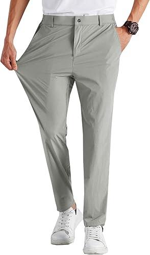 Runcati Mens Stretch Golf Pants Casual Slim Fit Dress Pants Elastic Waist Tapered Work Cropped Trousers (Medium, Light Gray)