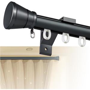 Single Curtain Track for Windows, 1.1m(3.7ft) Wall Mounted Heavy Duty Decorative Curtain rail with End Caps, Aluminum Brackets, Silent Wheels Easy to Install for Bedroom Living Room（Champagne）