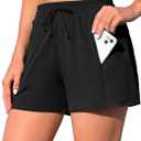 ATTRACO Women Swim Shorts Side Split Swim Trunk 2 in 1 Board Shorts with Pockets Swim Bottom (XX-Large, Black(zip Pocket))