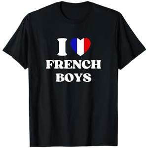 Funny I Love French Boys I Red Heart French Boys France T-Shirt, S