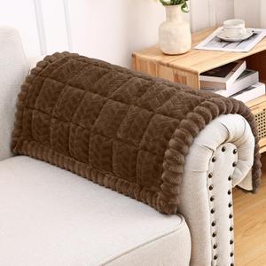 Smiry Non Slip Couch Armrest Covers for Dogs, Fuzzy Pet Couch Arm Covers for Sofa Pet Friendly, Soft Sofa Slipcovers Recliner Chair Arm Protector Washable (Brown, 27.6" x 27.6")