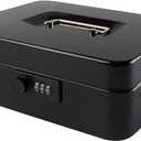 KYODOLED Large Cash Box with Combination Lock Safe Metal Money Box with Money Tray for Security Lock Box 9.84"x 7.87"x 3.54" Black