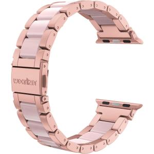 Wearlizer Rose Pink Compatible with Apple Watch Band 38/40/41/42mm Womens Replacement, Stainless Steel Strap Fashion Resin Wristband Sleek Metal iWatch Series 11 10 9 8 7 6 5 4 3 SE/Ultra 3 2 1