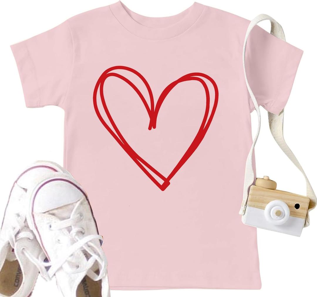 LAZYCHILD Kids Valentine Shirt Girls Valentines Day Shirts Heart Graphic Long Sleeve Striped Tee Tops 5-14 Years