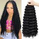 Eerya Ocean Wave Crochet Hair 18 Inch 6 Packs Deep Wave Crochet Hair for Black Women Synthetic Wavy Curly Braiding Hair for Boho Braids (18 inch,1B)