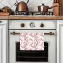 Pink Cherry Blossom Floral Kitchen Dish Towels, Cottagecore Spring Cherry Flower Tree Botanical Decorative Hand Tea Towels for Kitchen Bathroom, 16x24 Inch