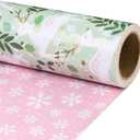 RUSPEPA Reversible Christmas Wrapping Paper Roll, Mini Roll, Gold Foil White Reindeer Woodland Pattern and Pink Snowflake Gift Wrap Paper for Holiday, Winter Gifts, 17 Inches x 32.8 