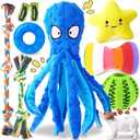 KIPRITII 9-Pack Interactive Puppy Dog Toys for Small Dogs No-Stuffing Squeaky Octopus-Shaped Toy, Cute Plush & Engaging Chew Toys for Puppy Teething to Keep Them Busy