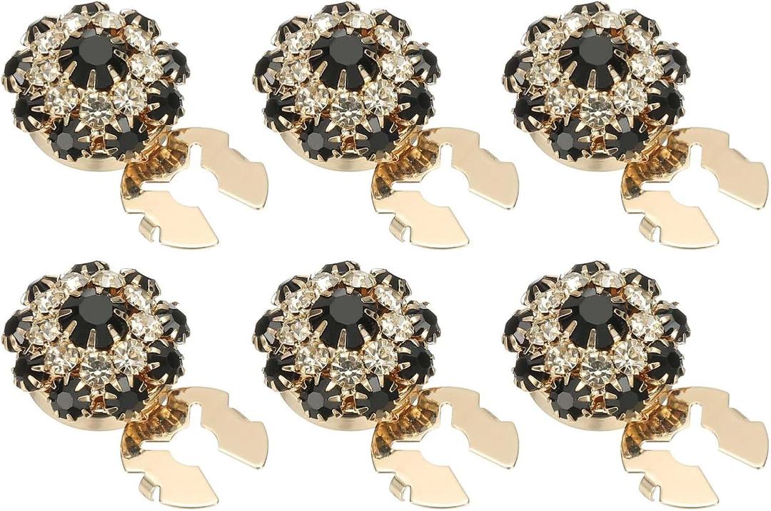 PATIKIL 6 Pcs Rhinestone Button Covers, 17.5mm 11/16" Decorative Buttons Clips Detachable Sewing Kit Replacement for Women Men DIY Crafts Holiday Decor Dress Accessories, Gold Black