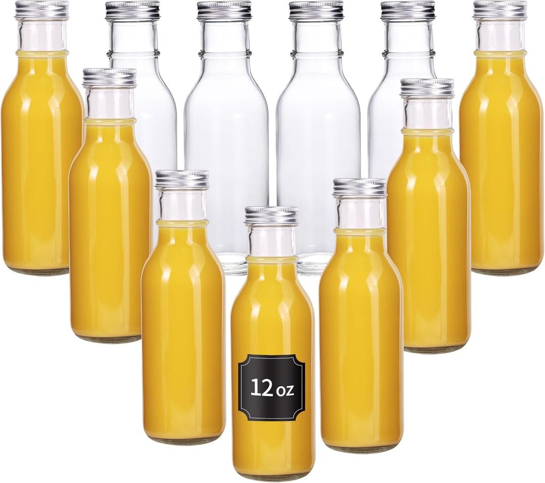 Hot Sauce Bottles, Glass Bottles with Lids for Juicing, Homemade Sauce, Olive Oil, 12 pcs, 350ml, 12 oz