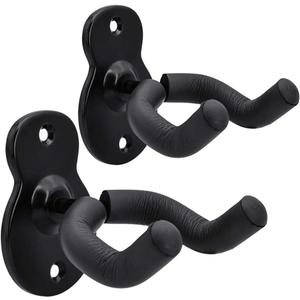 Sound harbor Guitar Wall Mount Hanger 2 Pack Hook Acoustic Electric Bass Guitar Wall Hanger Black Metal Guitar Holder
