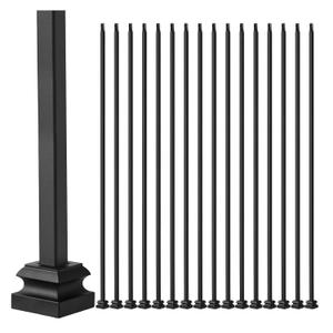 42 Pack Wrought Iron Balusters for Staircase, 1/2" x 44" Hollow Straight Bar Metal Balusters for Decks, Plain Staircase Balusters Spindles with Iron Baluster Shoes, Deck Railing for Stair Deck