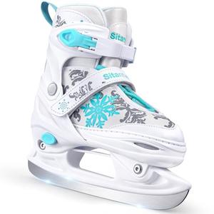 Sitanflex Snowflake Adjustable Ice Skates for Girls, Kids Ice Skates for Toddlers Youths, Beginner Ice Skating Shoes for Outdoor and Rink, Warm Lining and Reinforced Ankle Support, White Small