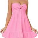 HOCANDY Womens Strapless Mini Dress Twist Knot Front Cut Out Babydoll Dress Smocked Backless Ruffle Hem Tube Dresses, Small