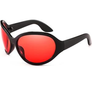 FEISEDY Oversized Trendy Sunglasses Classic Oval Wrap Around Stylish Big Frame Shade Women Glasses B2391 (Black Frame Red Lens)
