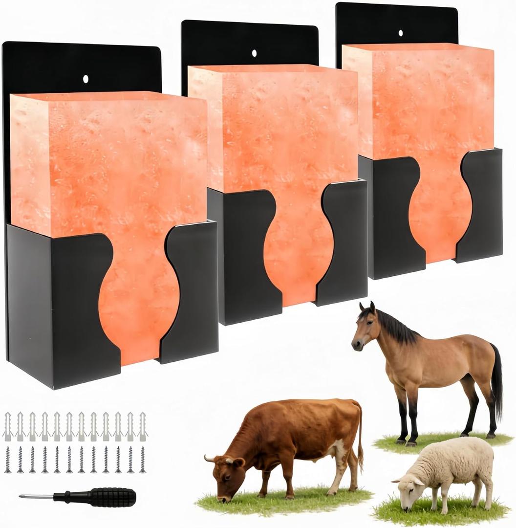 3 Pcs 4lb Mineral Salt Block Holder, 4.72"x2.8"x7.5" Small Acrylic Salt Lick Holder with Screwdriver Screws, Wall Mount for Horses, Deer, Goats, Cattle - Horse Feeding Supplies (Black)