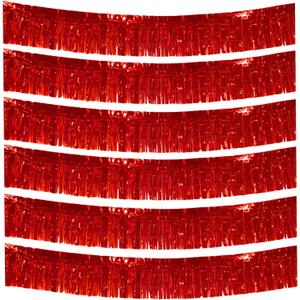 6 Packs 10 Feet Foil Fringe Garland Metallic Foil Tinsel Fringe Garland Wall Hanging Fringe Banner for Parade Floats, Wedding, ChristmasBirthday Party Halloween Decor (Red)
