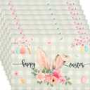 8 Pcs Happy Easter Placemats Set, Spring Floral Bunny Place Mats Farmhouse Table Mats Decor for Home Decorations Indoor, 12 x 18 Inches