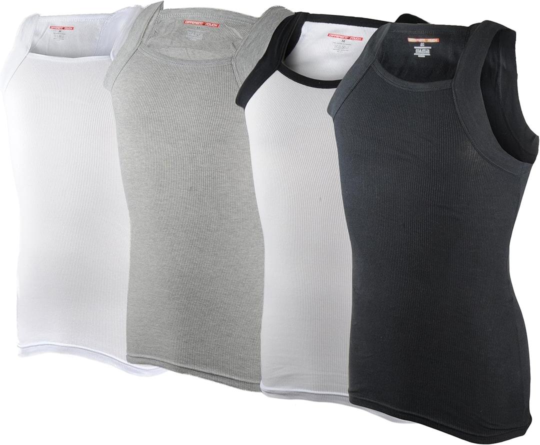 Different Touch Men's Ribbed Tank Tops Square Cut Muscle Ribbed Underwear Shirts (4 Pack ( Assorted ))