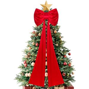 Christmas Tree Topper Bow, 59.06x19.69 Inch Giant Bow with Long Streamers, Red Bows Christmas Decorations for Xmas Tree Holiday Party Wedding Arch(Satin)