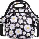 CILLA Neoprene Lunch Bag for Women Insulated Lunch Tote Bags Washable Lunch Container Box Picnic Lightweight Meal Prep Bags(White daisy+)