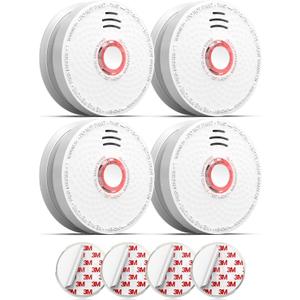Jemay Smoke Detector, 10-Year Photoelectric Technology Smoke Alarm, 9V Battery Operated Smoke Detector Fire Alarms with Test Button & Low Battery Signal, Fire Alarm for Home, Bedroom, GS528A-C, 4-Pack (4 PACKS)