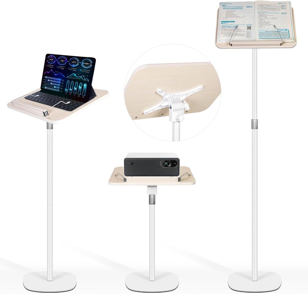 Floor Standing Book Stand, Foldable Book Holder for Reading with Page Clips, 19"51" Height Adjustable, Sturdy Podium Stand for Reading, Bible, Laptop, Cookbooks, or Projector