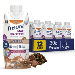 Ensure Max Protein Cafe Mocha Nutrition Shake | 30g Protein, 1g Sugar, 4g Fiber Blend | 12 Pack, BBD 07/01/2026