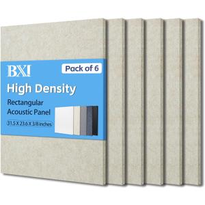 BXI Sound Absorber - 31.5 X 23.6 X 3/8 Inches 6 Pack High Density Acoustic Absorption Panel, Sound Absorbing Panels Reduce Echo Reverb, Tackable Acoustic Panels for Wall and Ceiling Acoustic Treatment